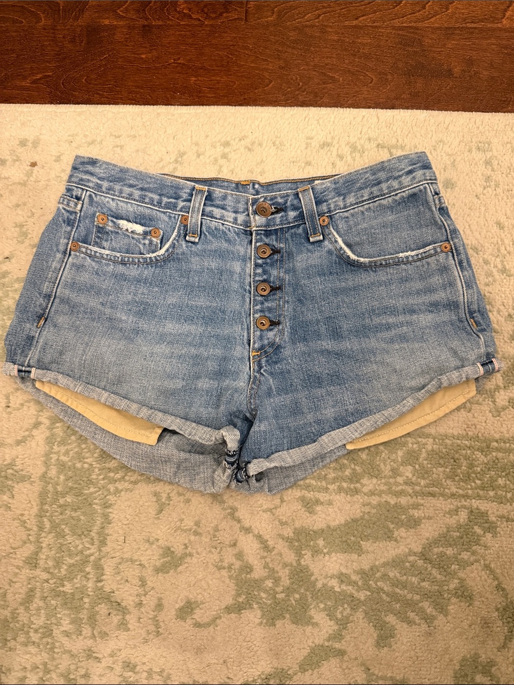 rag & bone Light Blue Button-Fly Denim Shorts